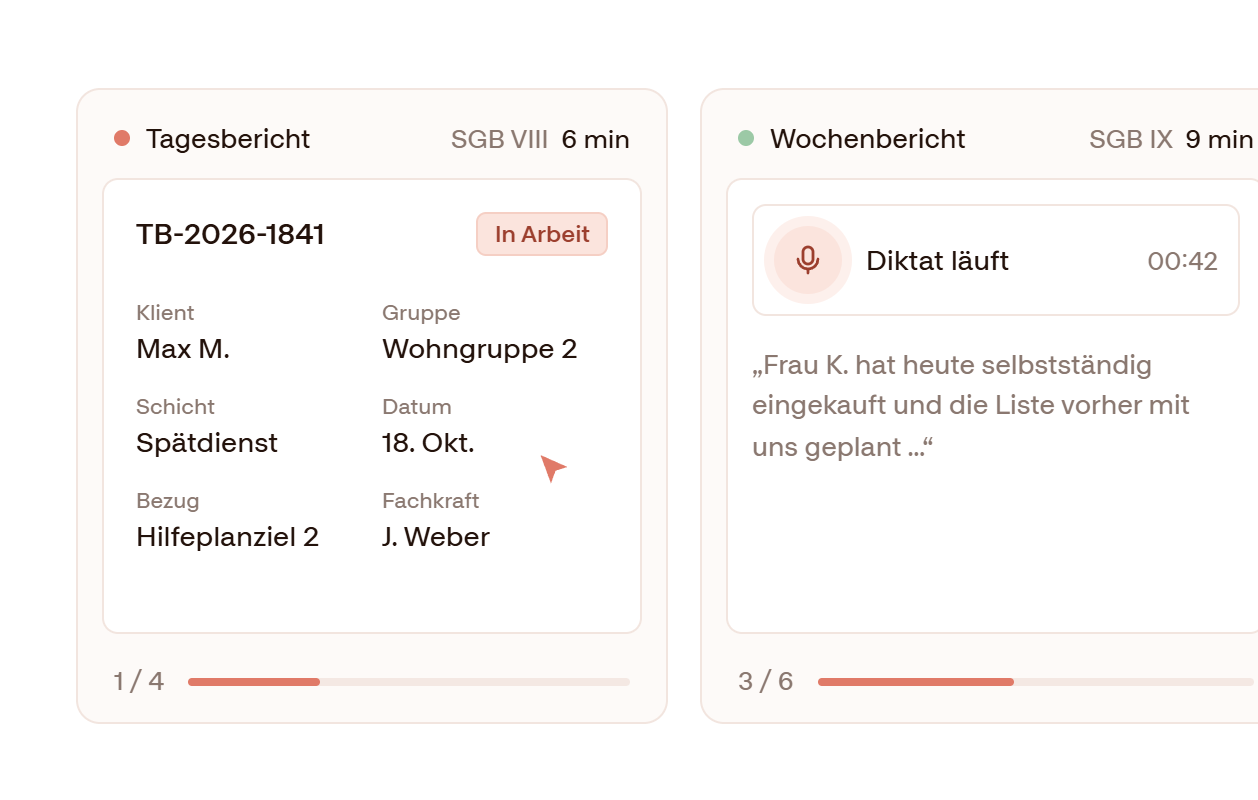 Dokumentation, die zum Träger passt